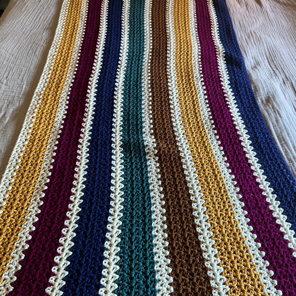 Handmade Crochet Blanket Afghan Stripes Cozy Throw‎ Bedding Comfortcore Cottage